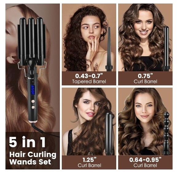 5 in 1 Curling Wand Set w/ Temperature Display Curling Iron Set w/ 5 NEW!! - Picture 4 of 11